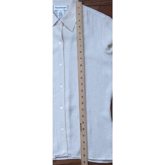 Rena Rowan Vintage 100% Silk Cream Embossed Button Up Top Women's 4 - Picture 7 of 9